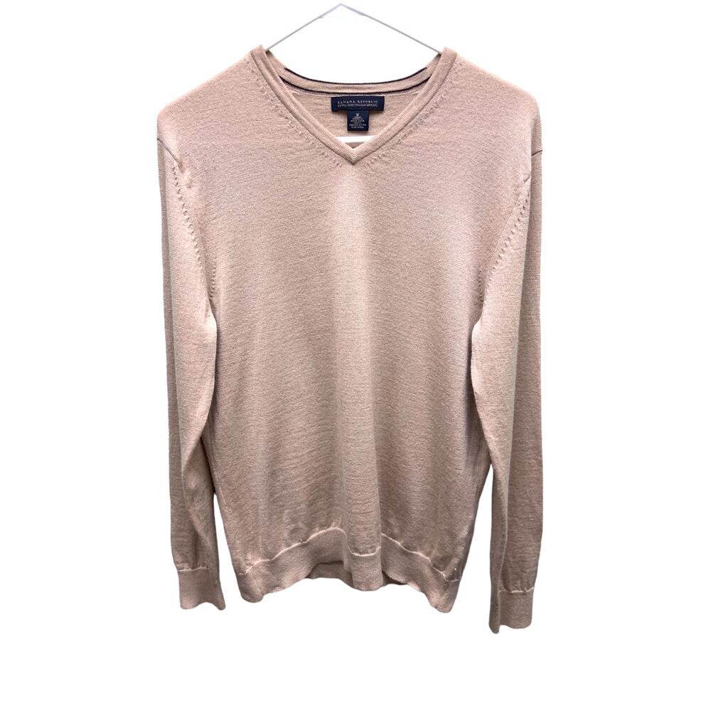 Banana Republic Merino X Fine Wool Beige V-Neck Sweater Pullover M Dark Academia